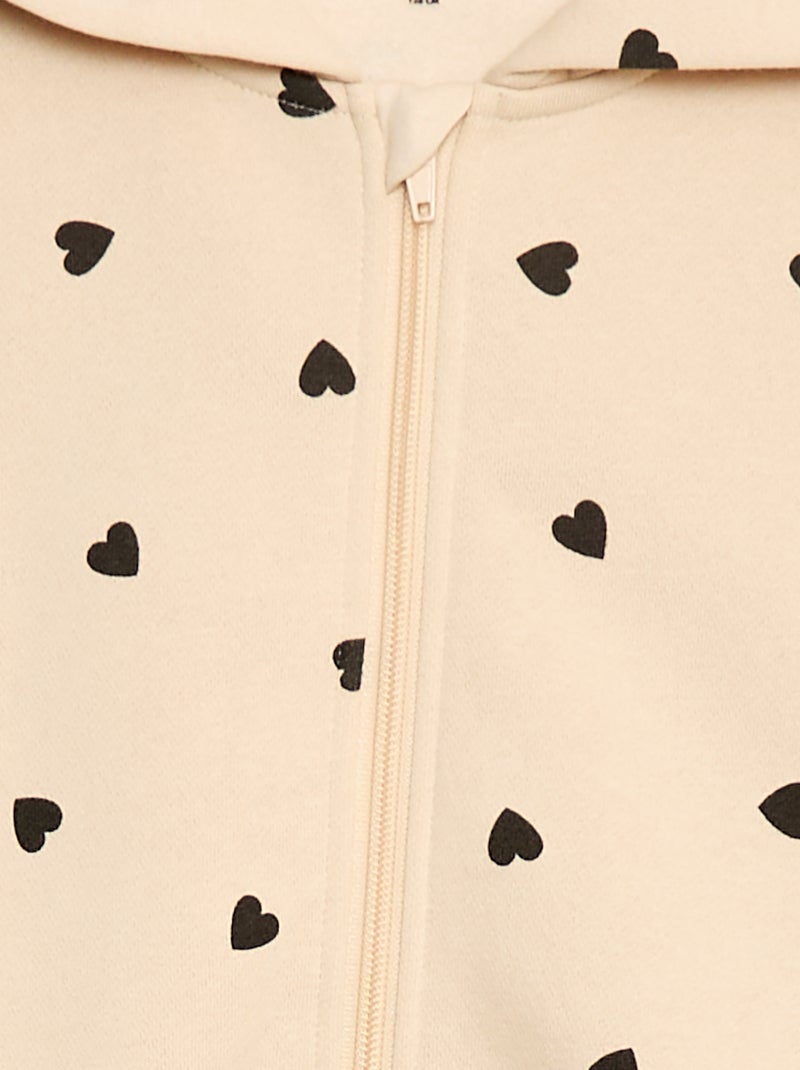 Hoodie met rits en print Biege - Kiabi