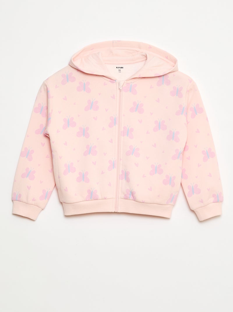 Hoodie met rits en print Rose - Kiabi