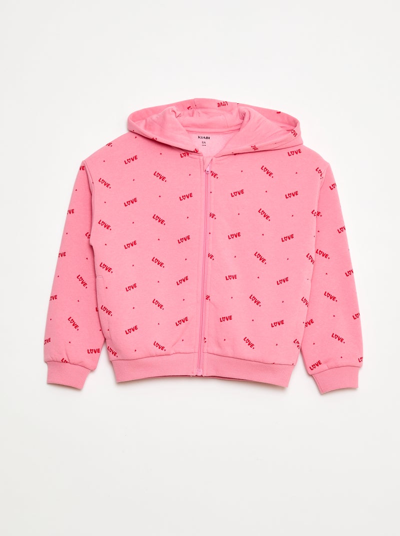 Hoodie met rits en print Rose - Kiabi