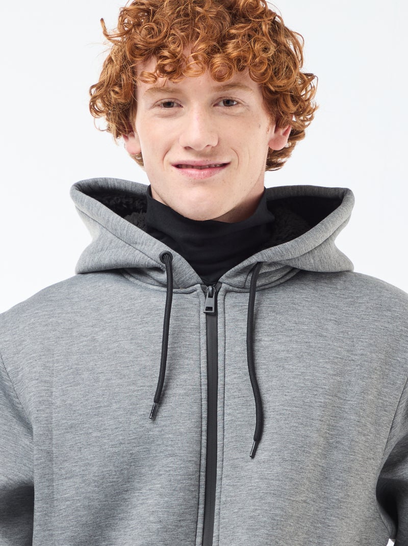 Hoodie met rits en voering met schapenvachteffect Grijs - Kiabi