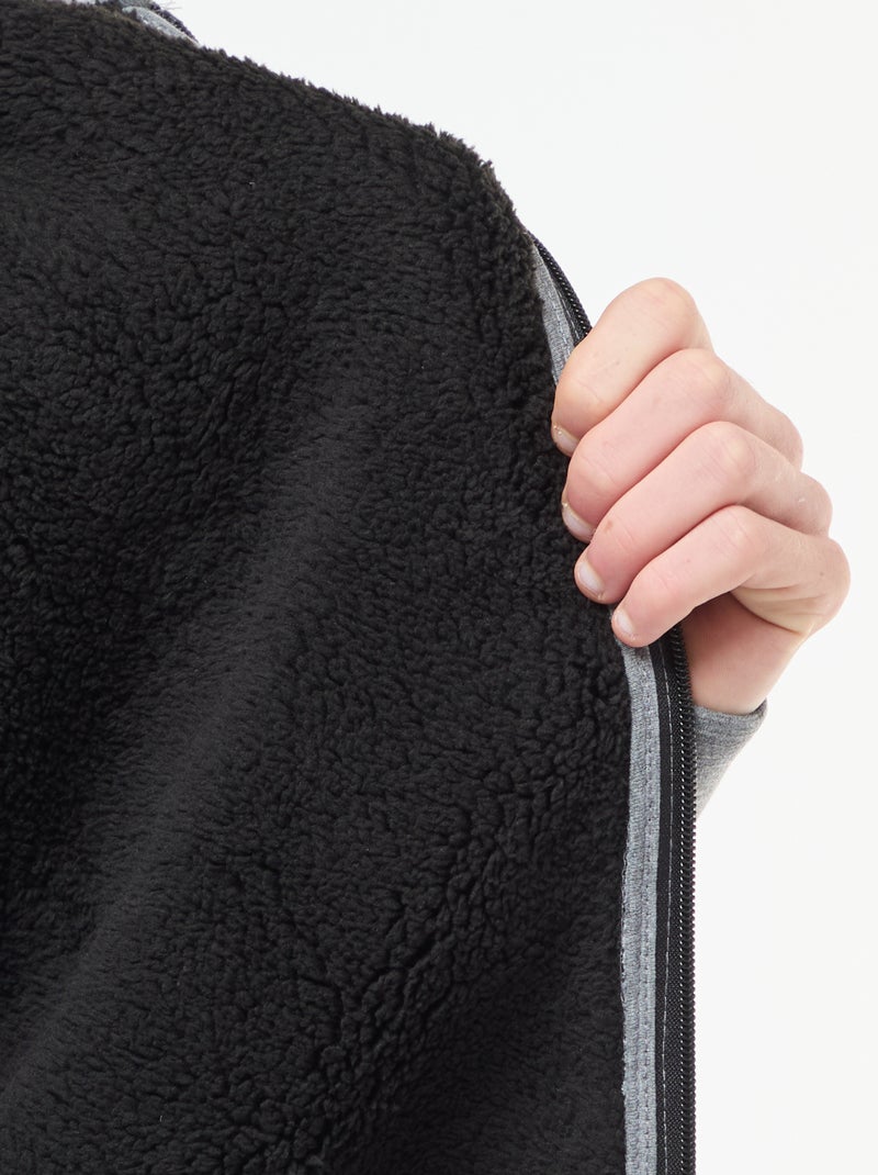 Hoodie met rits en voering met schapenvachteffect Grijs - Kiabi