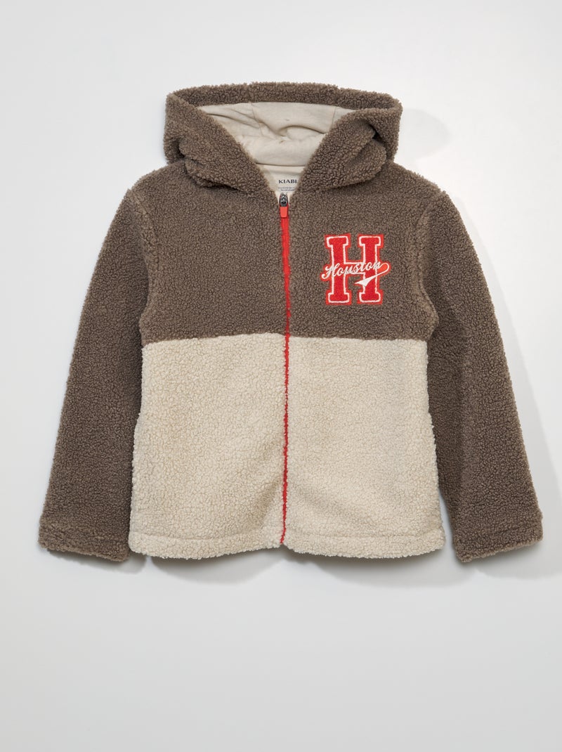 Hoodie met ritskraag met schapenvacht effect BIEGE - Kiabi