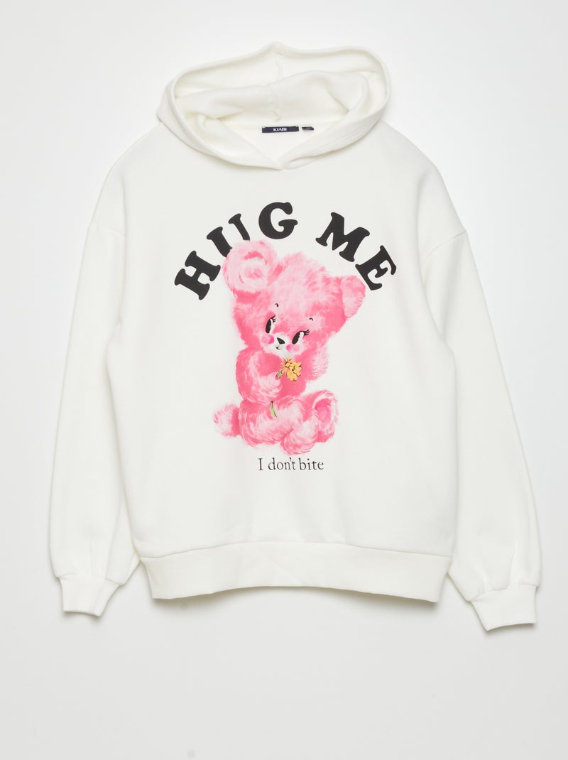 Hoodie met teddybeerprint WIT - Kiabi