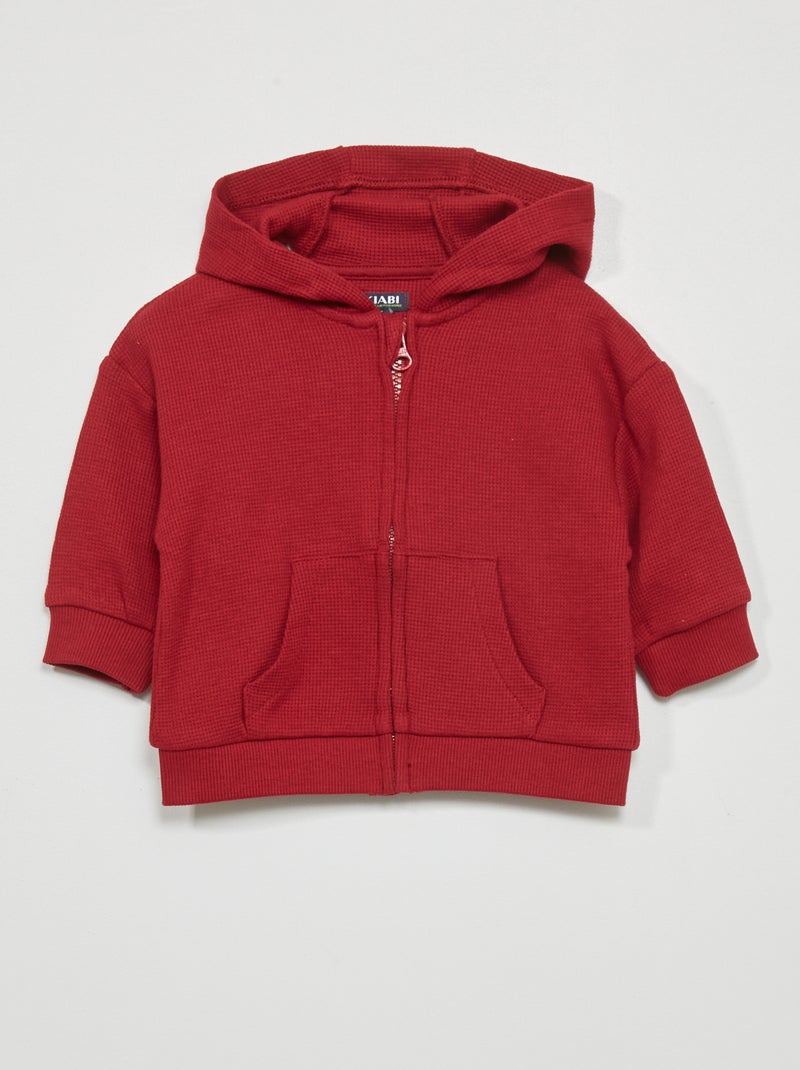 Hoodie met wafeltextuur ROOD - Kiabi