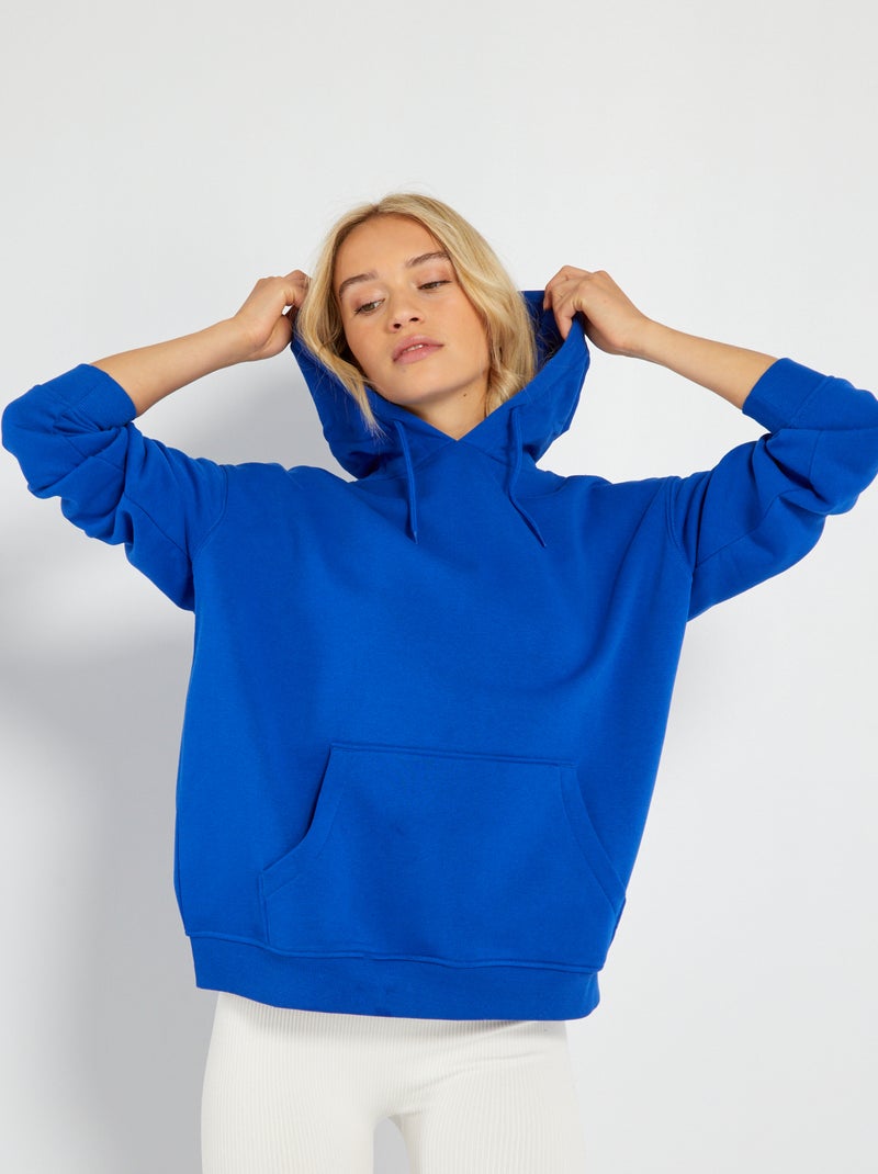 Hoodie van effen joggingstof BLAUW - Kiabi