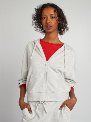Hoodie van effen joggingstof met rits