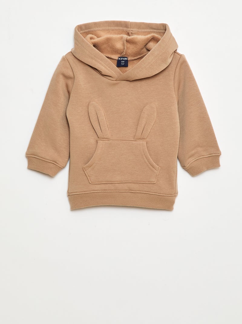 Hoodie van fleece met konijndetail Bruin - Kiabi