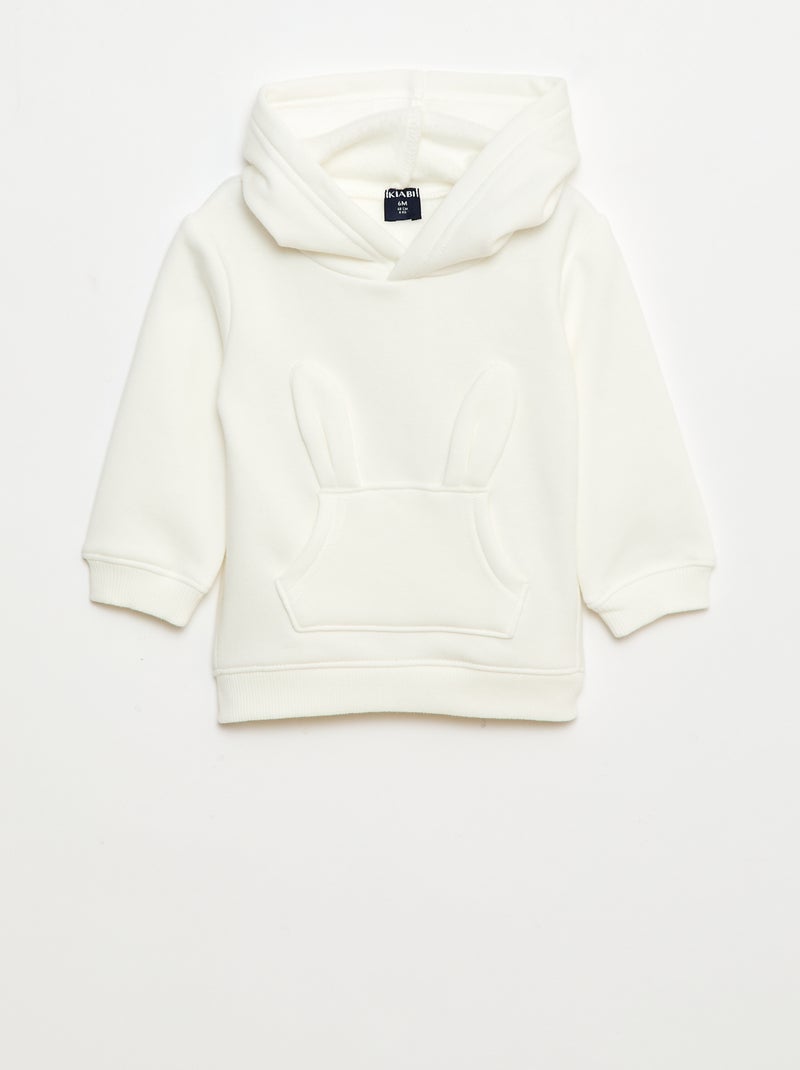 Hoodie van fleece met konijndetail Wit - Kiabi