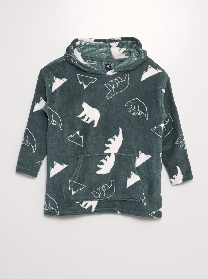 Hoodie van fleece met print GROEN - Kiabi