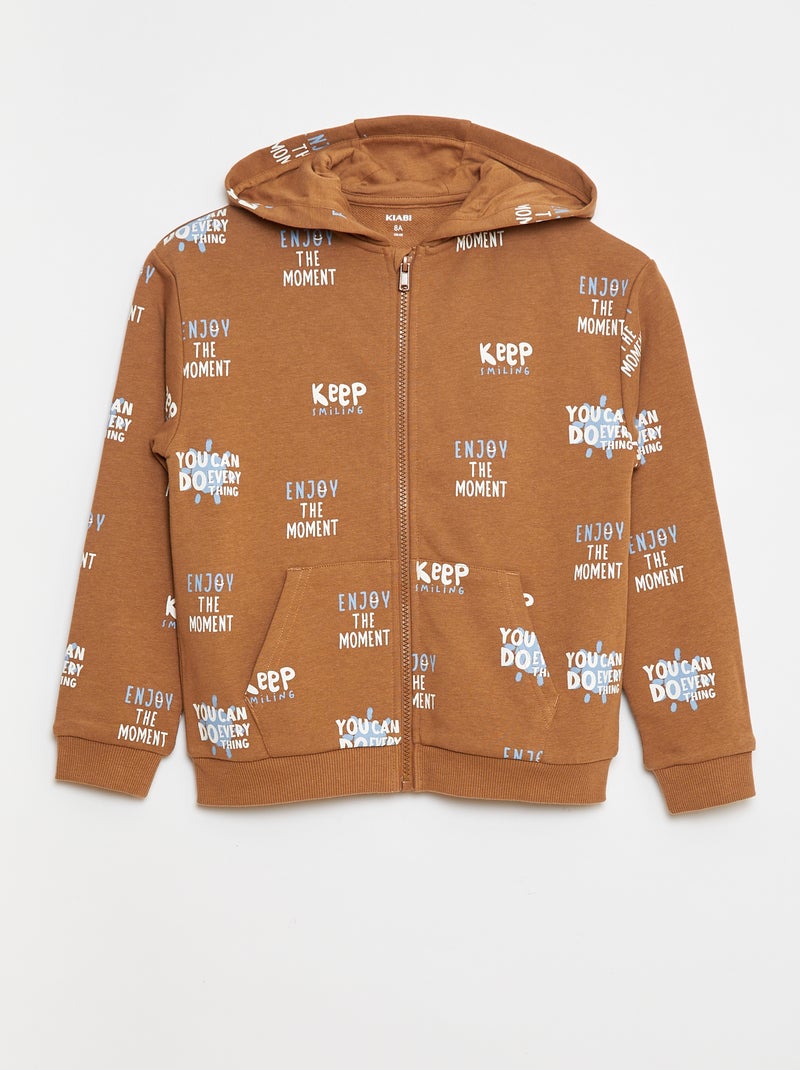 Hoodie van french terry met print Bruin - Kiabi