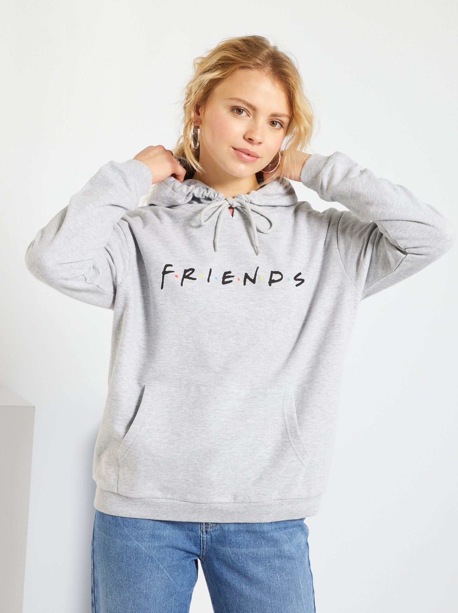 Hoodie van joggingstof met Friends-print - grijs gemêleerd