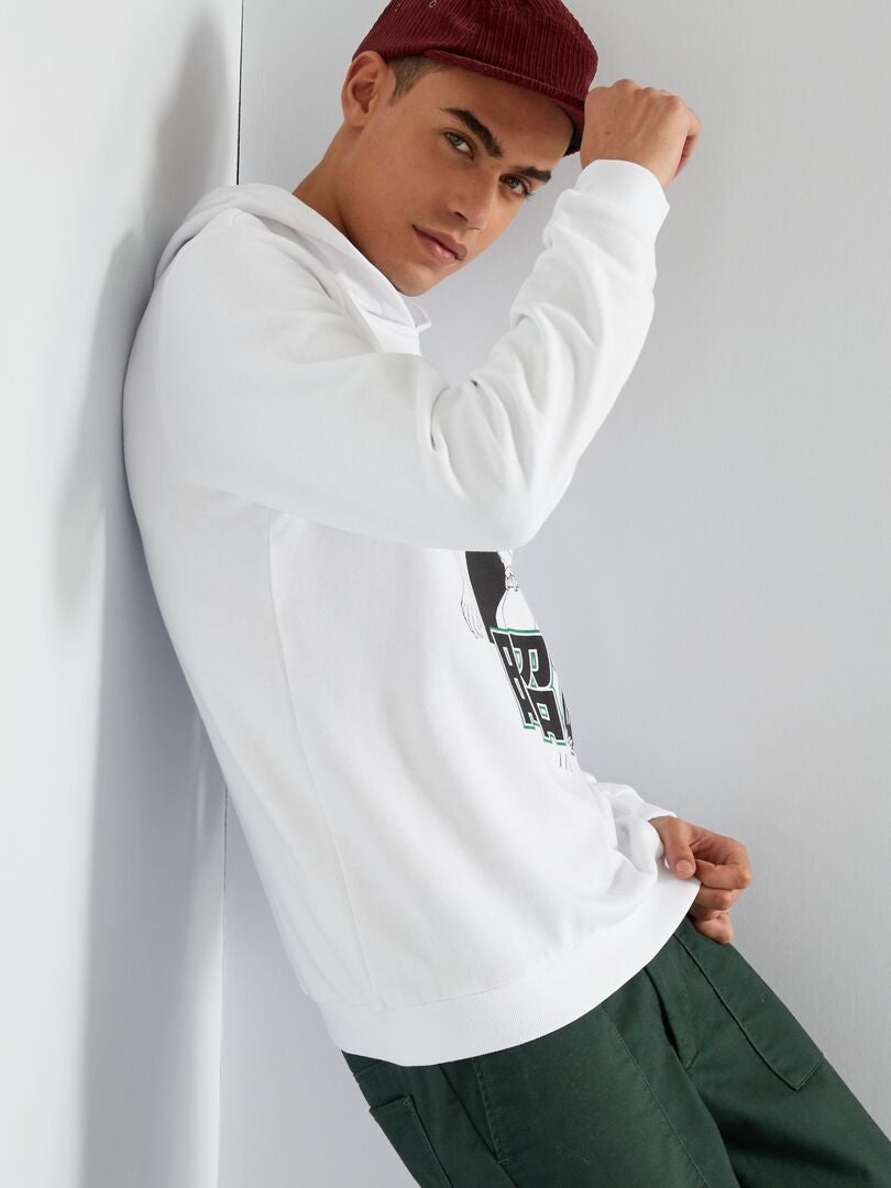 Hoodie van joggingstof met print WIT - Kiabi