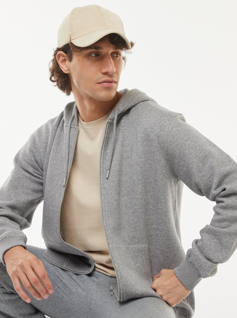 Hoodie van joggingstof met rits Grijs - Kiabi
