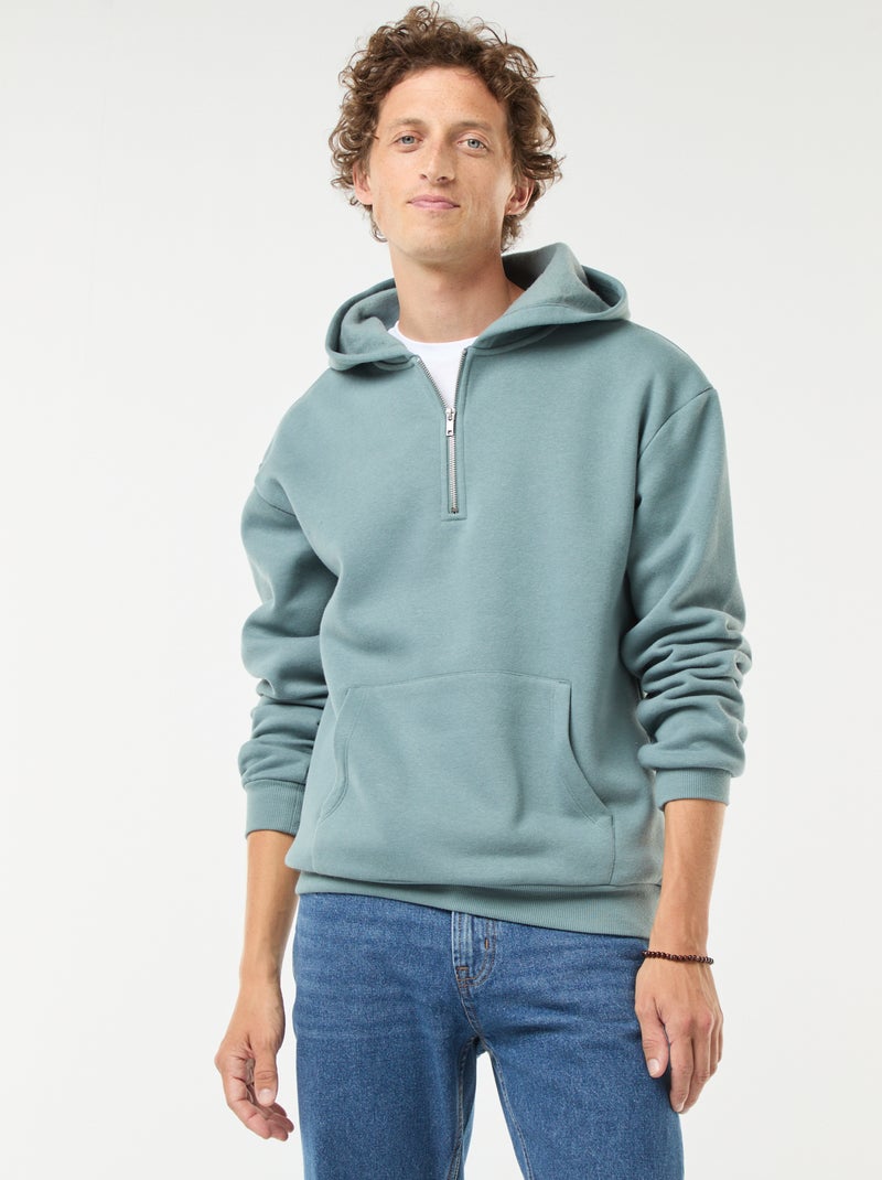 Hoodie van joggingstof met ritsje aan de hals Blauw - Kiabi