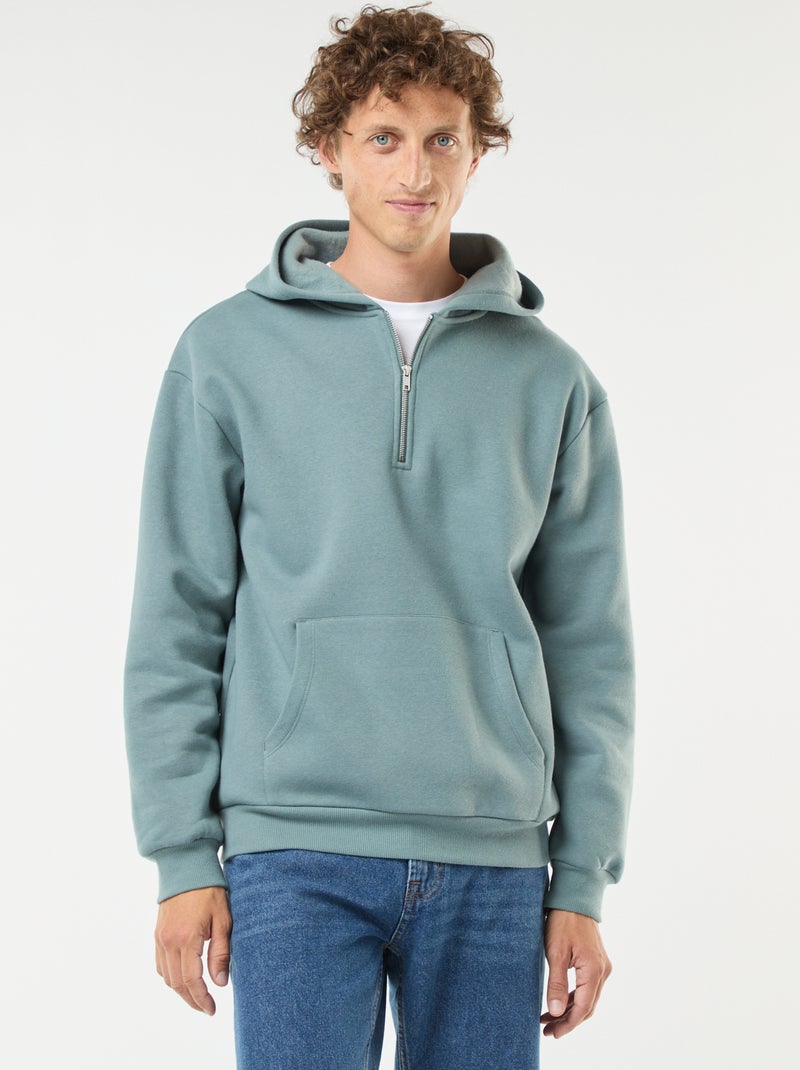 Hoodie van joggingstof met ritsje aan de hals Blauw - Kiabi