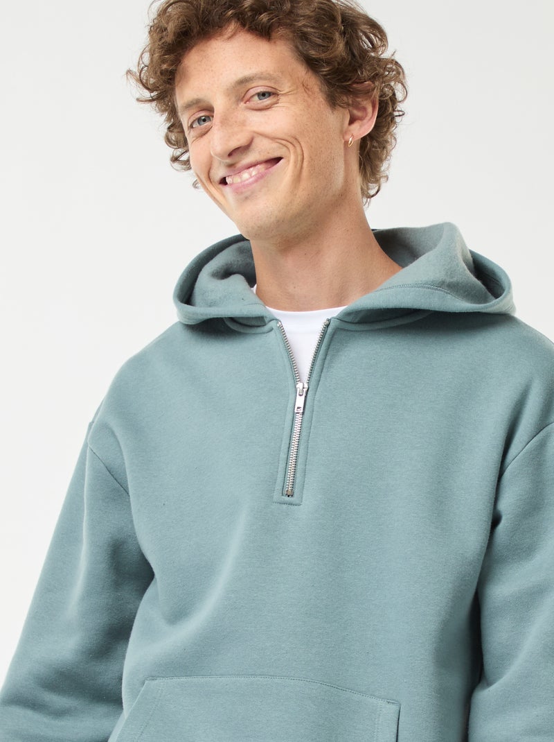 Hoodie van joggingstof met ritsje aan de hals Blauw - Kiabi