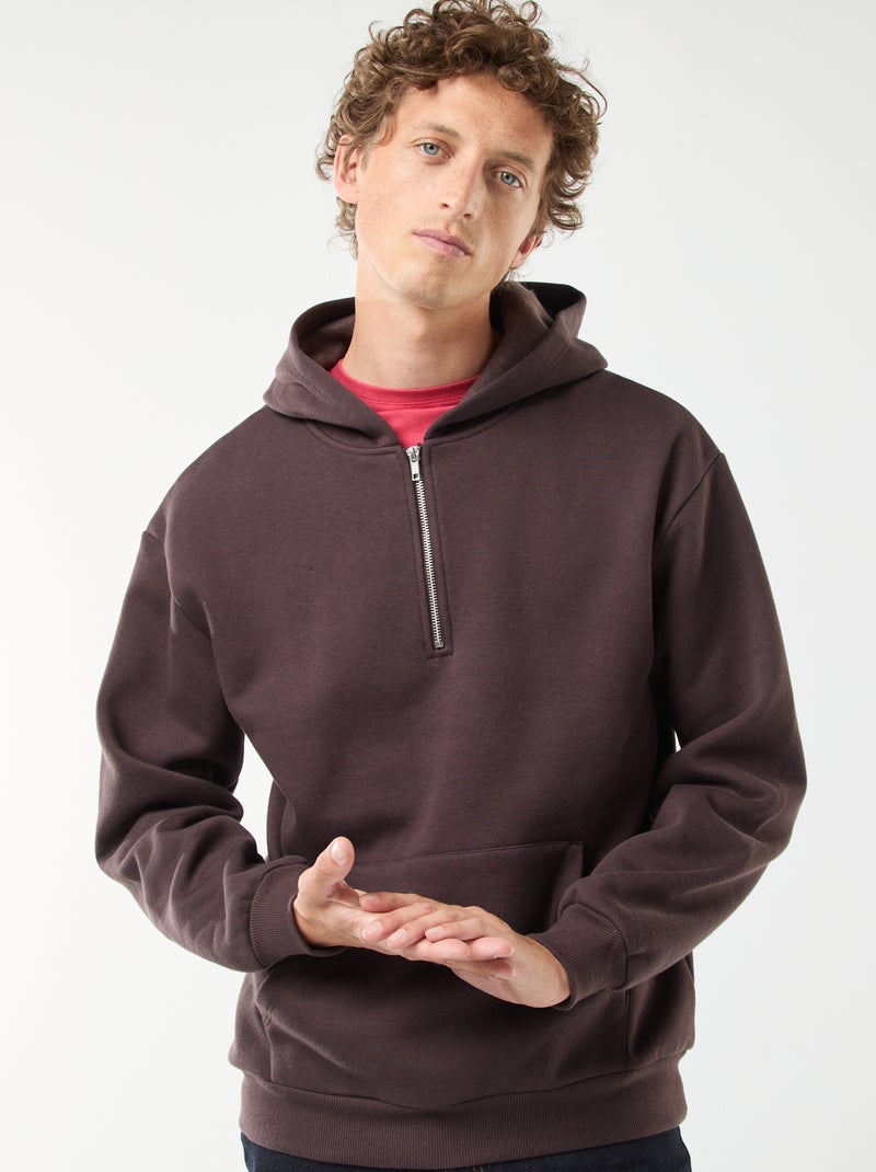 Hoodie van joggingstof met ritsje aan de hals bruin - Kiabi