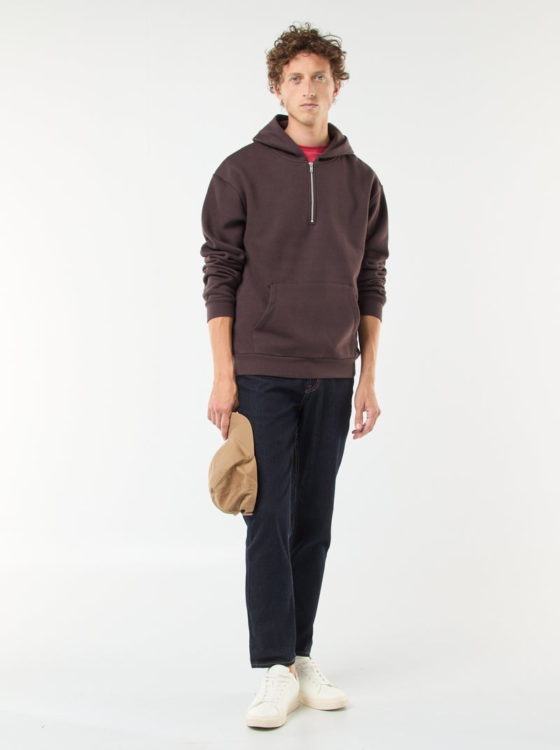 Hoodie van joggingstof met ritsje aan de hals bruin - Kiabi