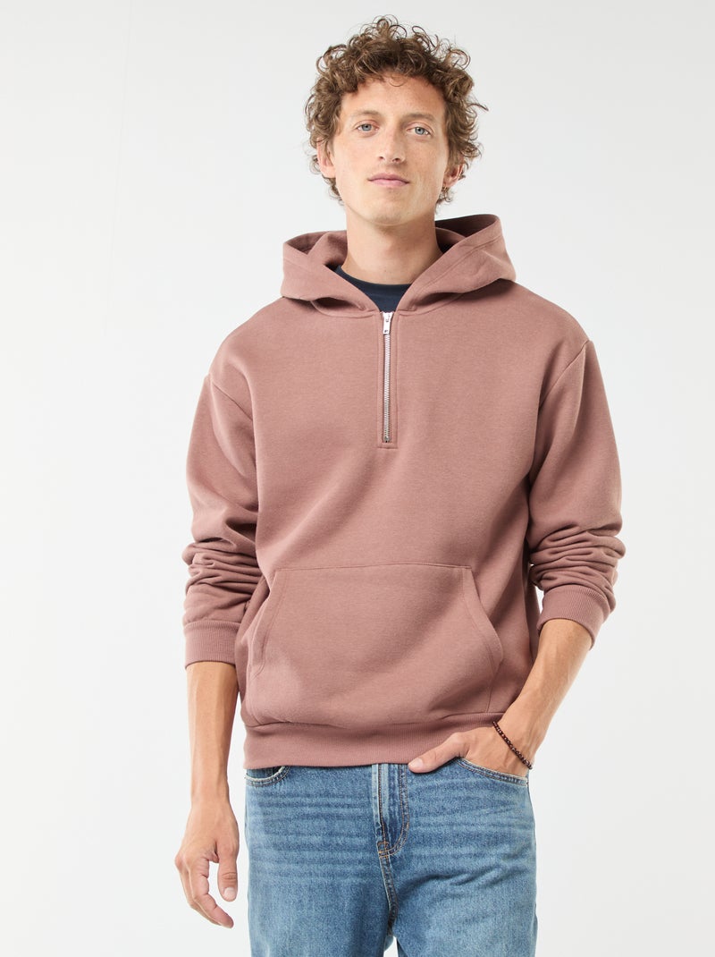 Hoodie van joggingstof met ritsje aan de hals Bruin - Kiabi