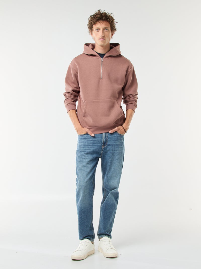 Hoodie van joggingstof met ritsje aan de hals Bruin - Kiabi