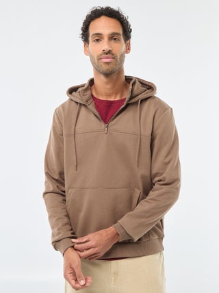 Hoodie van joggingstof met ritsje aan de hals