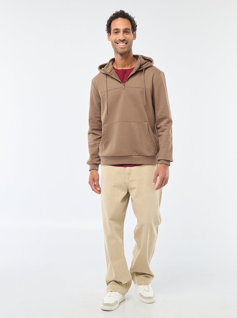 Hoodie van joggingstof met ritsje aan de hals bruin - Kiabi