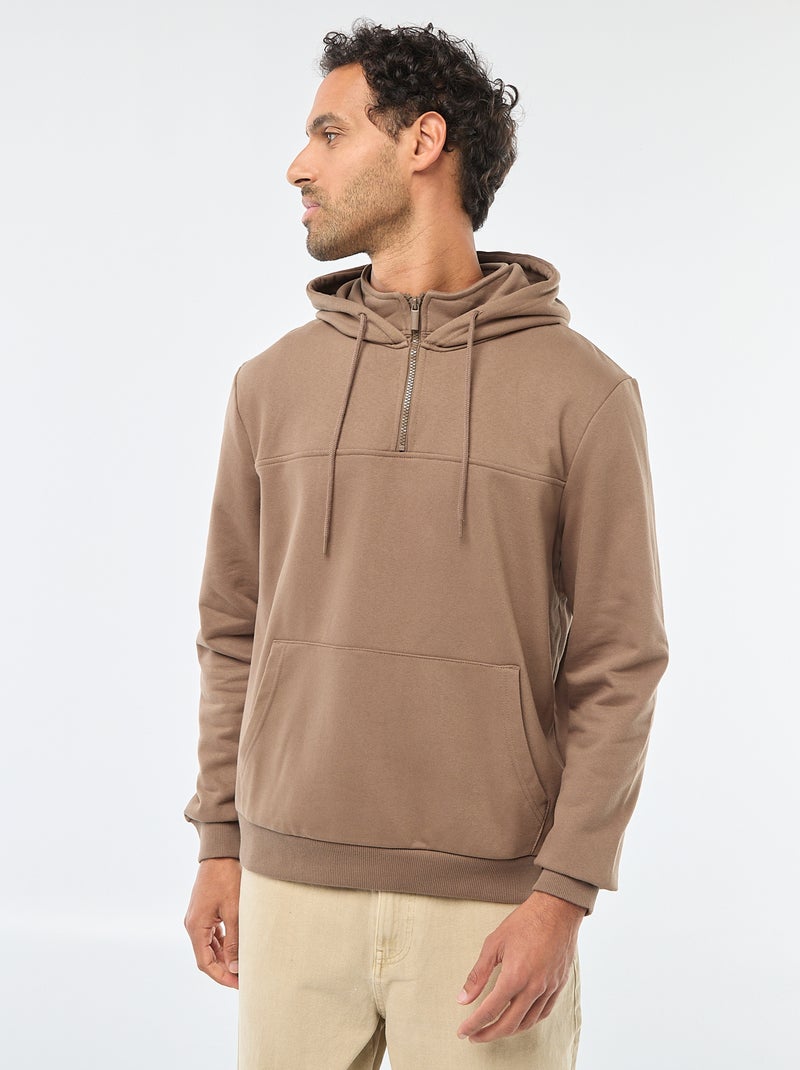 Hoodie van joggingstof met ritsje aan de hals bruin - Kiabi