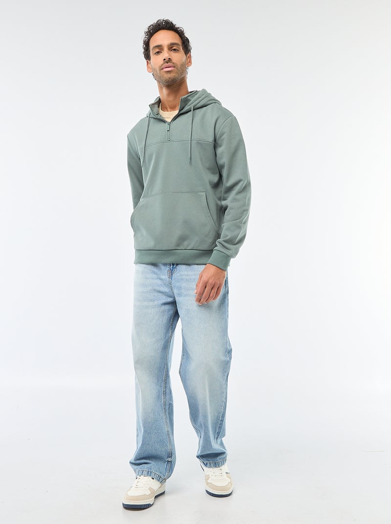 Hoodie van joggingstof met ritsje aan de hals Groen - Kiabi