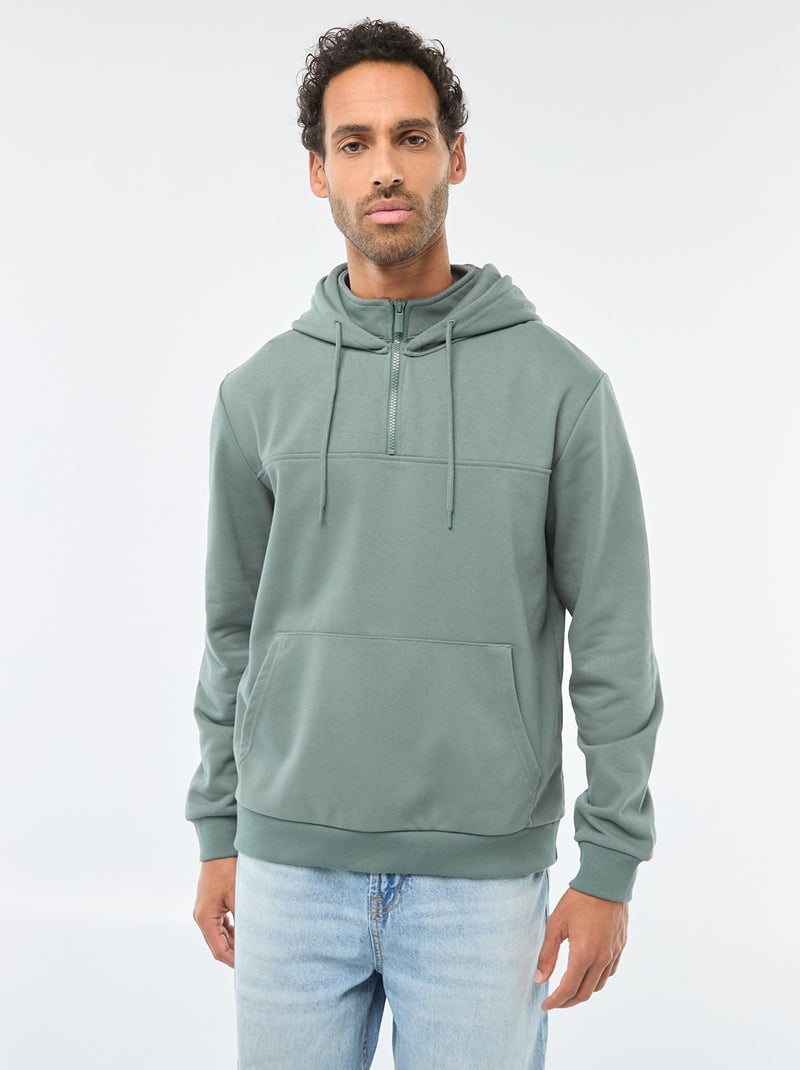 Hoodie van joggingstof met ritsje aan de hals Groen - Kiabi