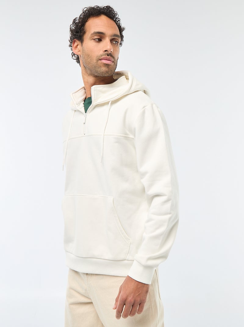 Hoodie van joggingstof met ritsje aan de hals Wit - Kiabi