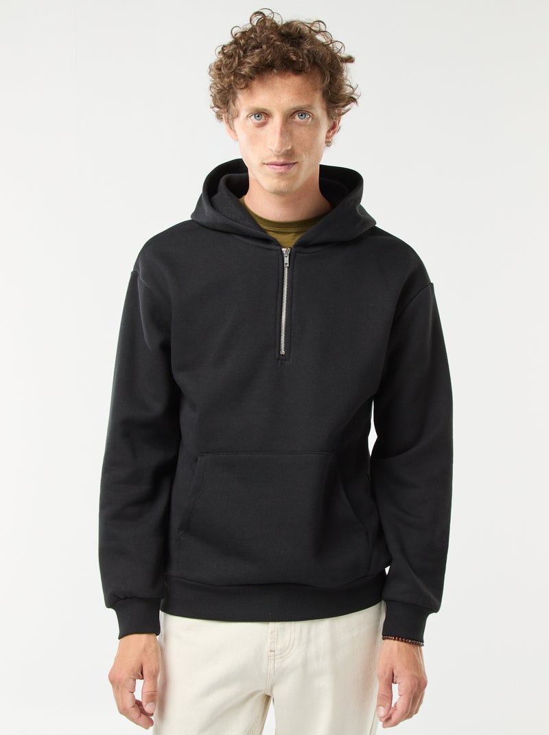 Hoodie van joggingstof met ritsje aan de hals zwart - Kiabi