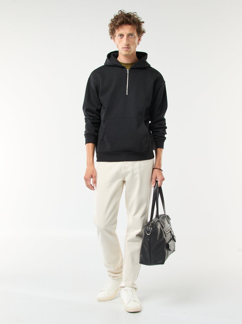 Hoodie van joggingstof met ritsje aan de hals zwart - Kiabi