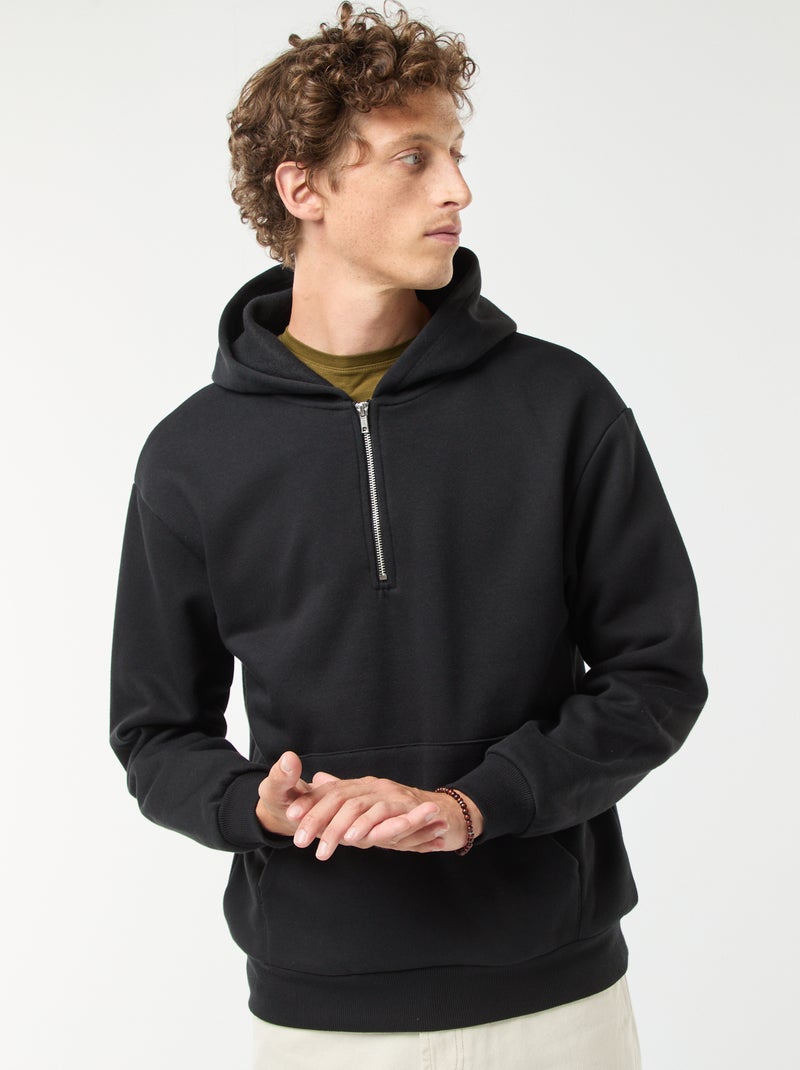 Hoodie van joggingstof met ritsje aan de hals zwart - Kiabi