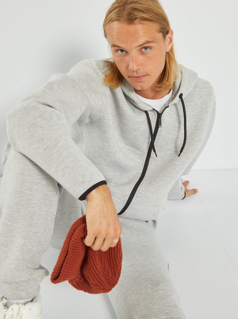 Hoodie van neopreen met rits GRIJS - Kiabi