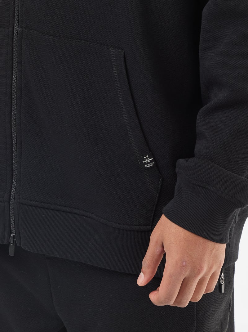 Hoodie van piquéstof met ritssluiting Zwart - Kiabi
