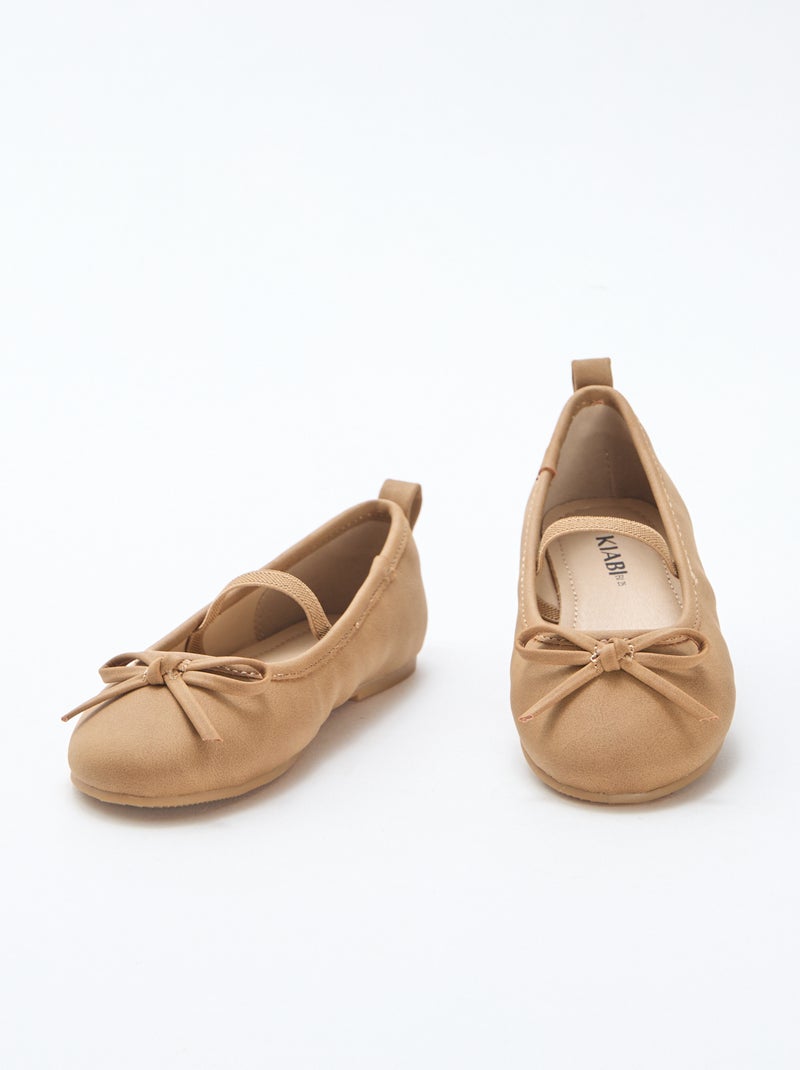 Imitatieleren ballerina's met bandje Bruin - Kiabi