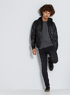 Imitatieleren jack met capuchon - Kiabi