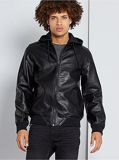 Imitatieleren jack met capuchon - Kiabi