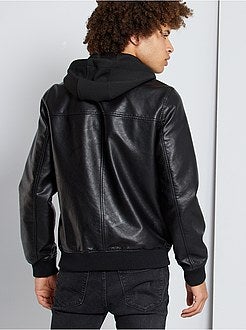 Imitatieleren jack met capuchon - Kiabi