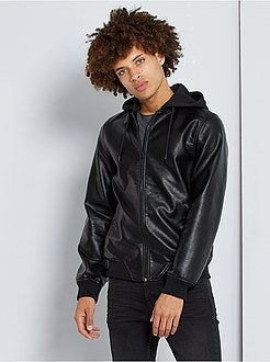 Imitatieleren jack met capuchon - Kiabi