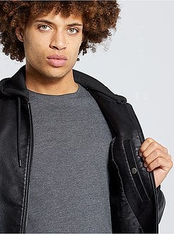 Imitatieleren jack met capuchon - Kiabi