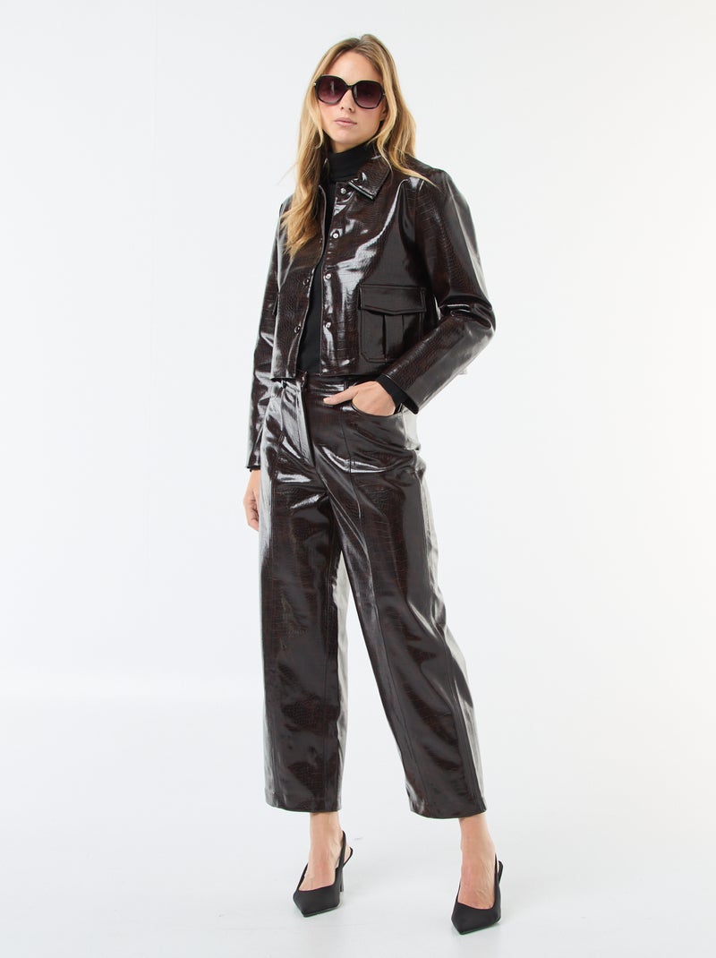 Imitatieleren jasje met slangenhuideffect Bruin - Kiabi