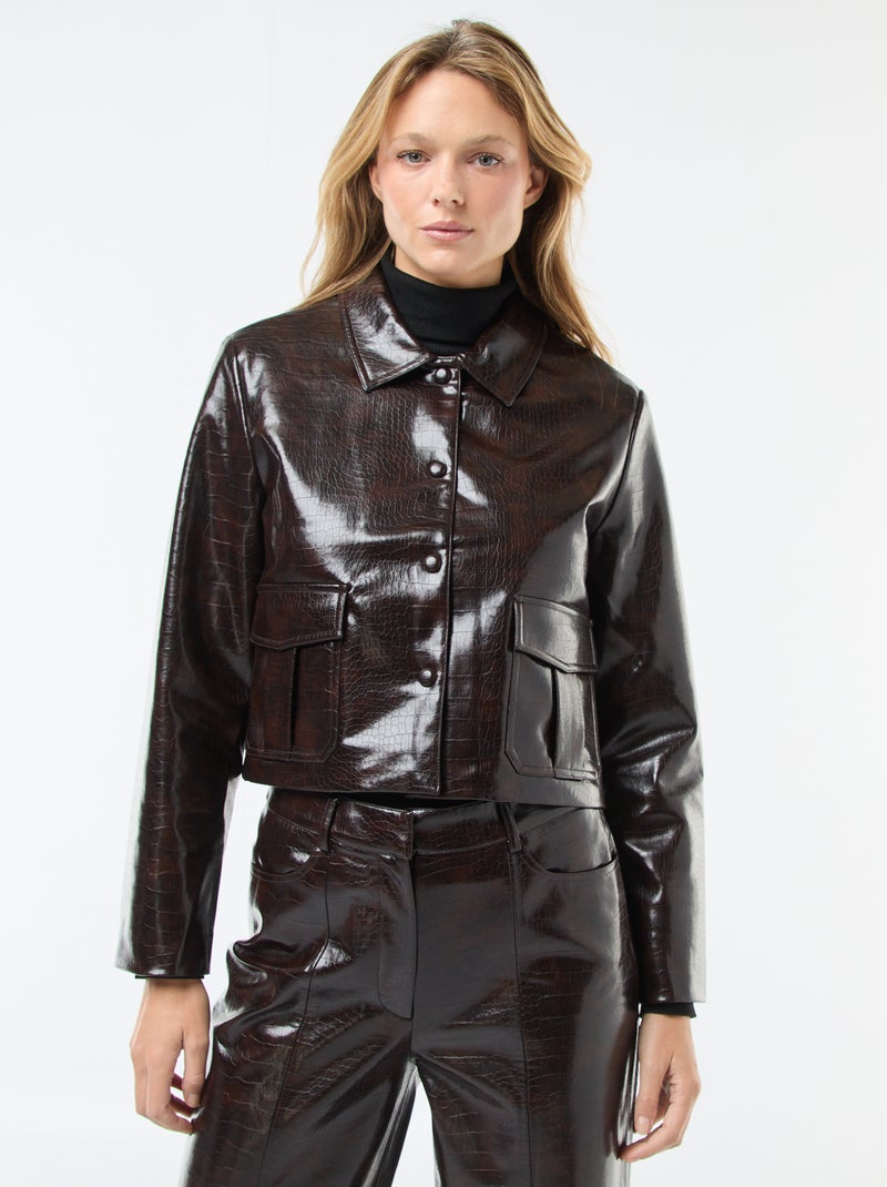 Imitatieleren jasje met slangenhuideffect Bruin - Kiabi