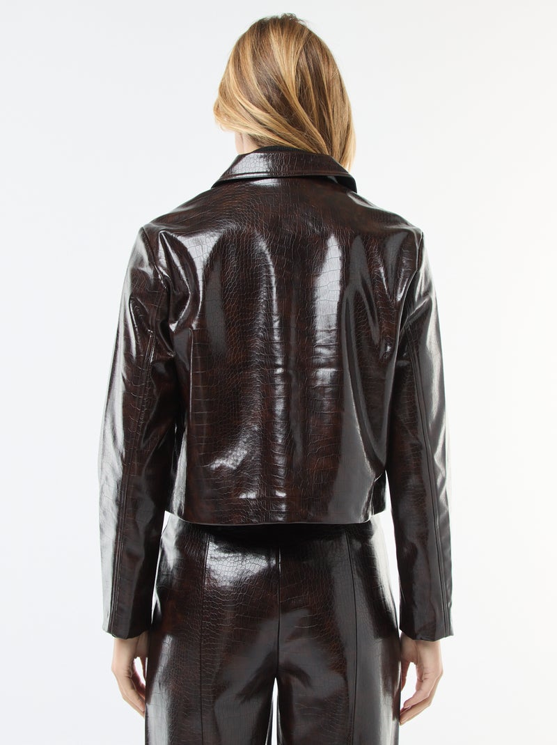 Imitatieleren jasje met slangenhuideffect Bruin - Kiabi