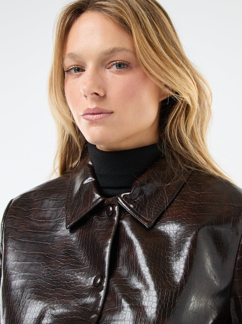 Imitatieleren jasje met slangenhuideffect Bruin - Kiabi