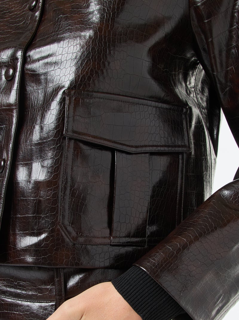 Imitatieleren jasje met slangenhuideffect Bruin - Kiabi