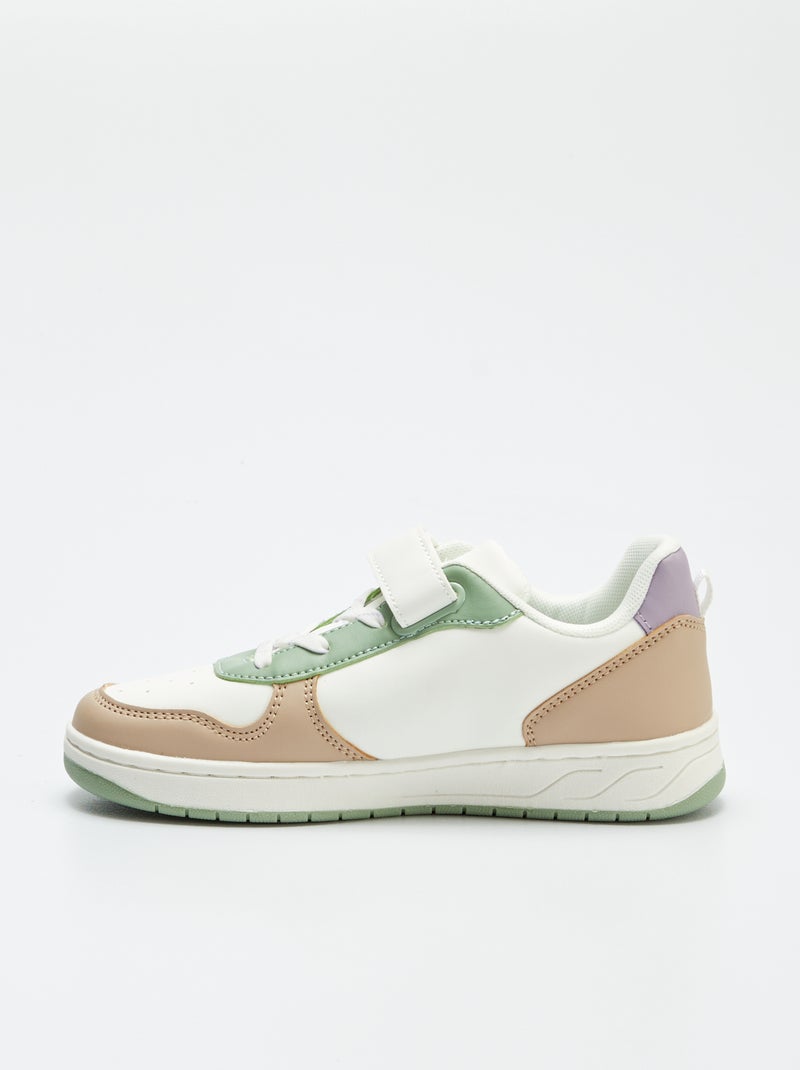 Imitatieleren lage sneakers met colorblock WIT - Kiabi
