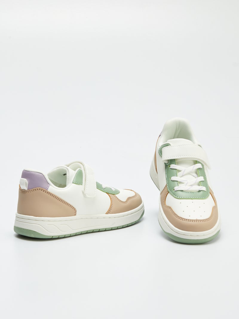 Imitatieleren lage sneakers met colorblock WIT - Kiabi