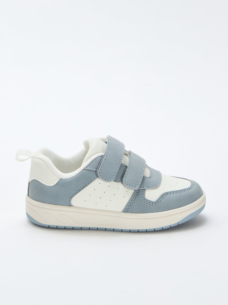 Imitatieleren sneakers met 2 riempjes met klittenband Blauw - Kiabi