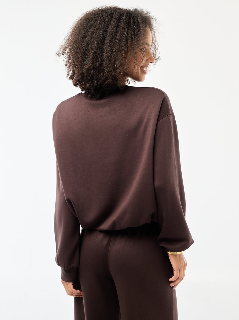 Ingekorte sweater met bollend effect bruin - Kiabi